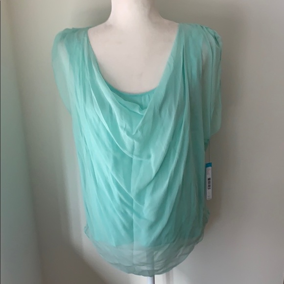 NWT Alice and Olivia aqua silk double layer top